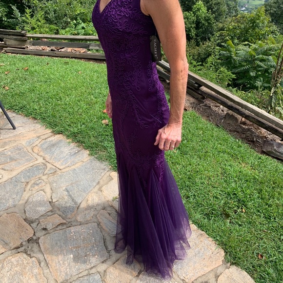 Cachet Purple Embroidered Tulle Trumpet Gown - Picture 3 of 16